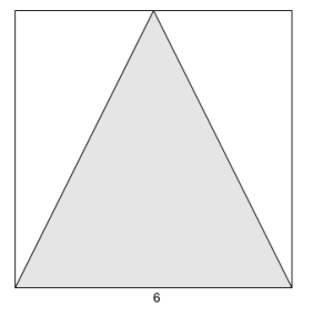 Et kvadrat med sidelengde 6. I kvadratet er det et likebeint trekant.